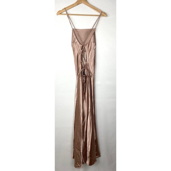 NWT Bardot Estelle Draped Satin Open Back Maxi Slip Dress Pink Rose Small - Picture 4 of 7